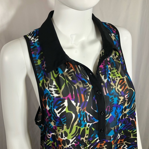 Nicole Miller Bright Patterned Sleeveless Tunic Top - Picture 2 of 6